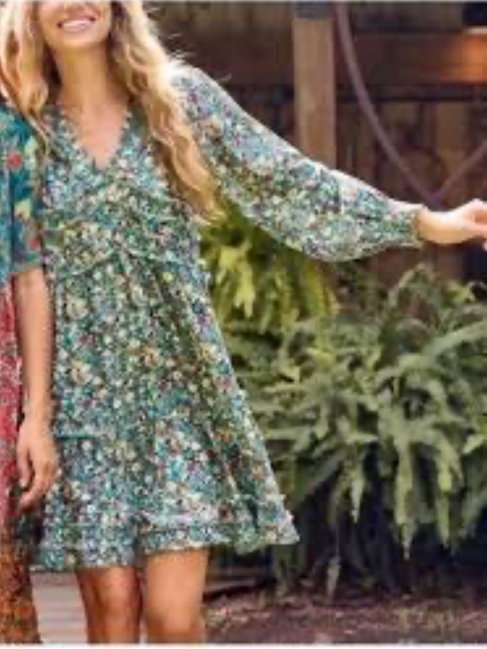 NATURAL LIFE Teal Floral Ruffle Mini Dress Flowy Raw Hem NWT